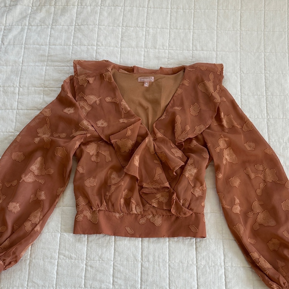 Elegant Ruffled Brown Top (slightly cropped)